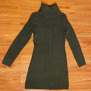 Massini women's juniors green knitted sweater dress medium cowl turtle neck